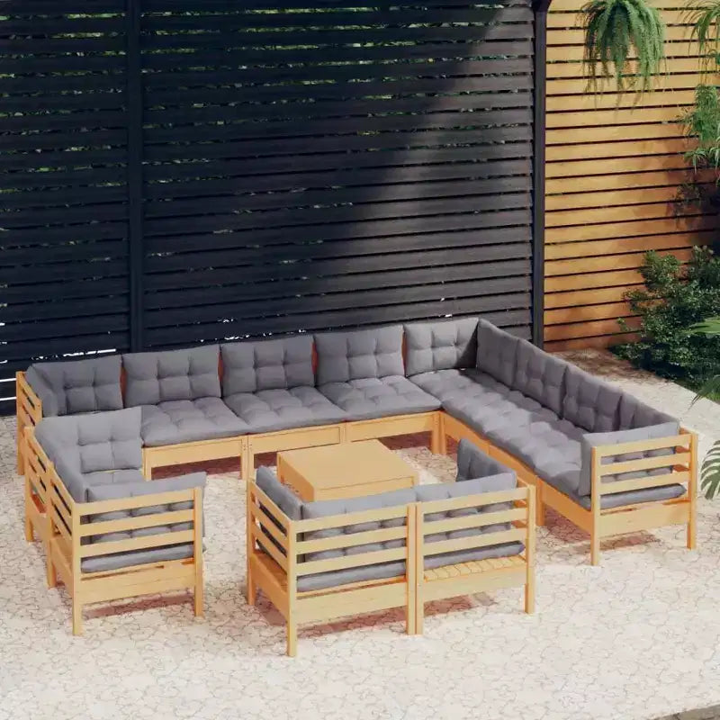 vidaXL 13-delige loungeset voor terras van massief grenenhout met kussens - bruin en grijs