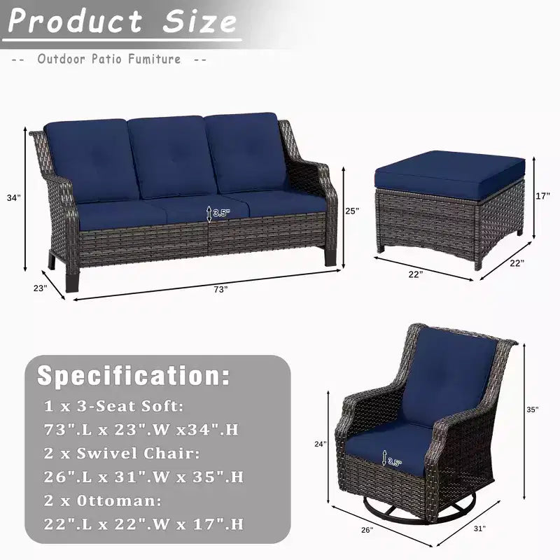 UPTIOT 5-Piece Outdoor Wicker Patio Furniture Set