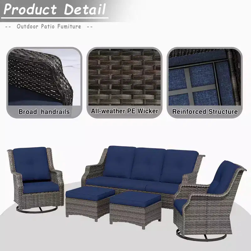UPTIOT 5-Piece Outdoor Wicker Patio Furniture Set