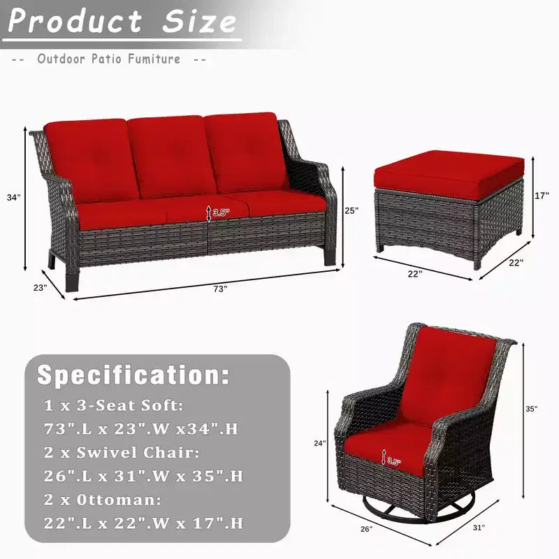 UPTIOT 5-Piece Outdoor Wicker Patio Furniture Set