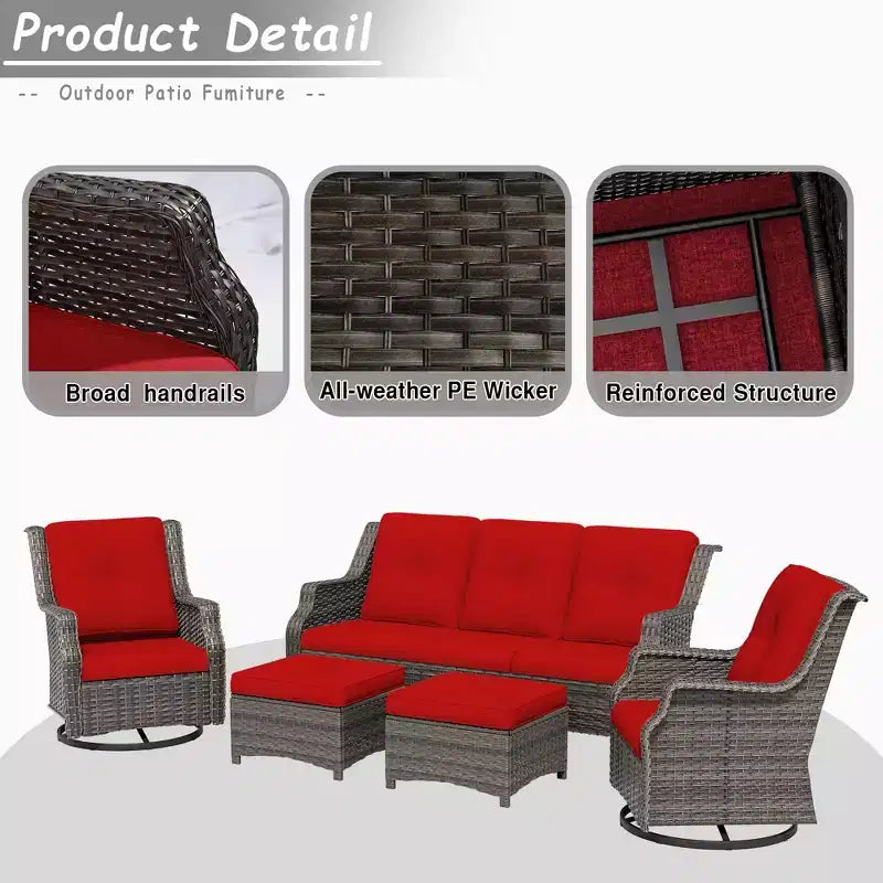 UPTIOT 5-Piece Outdoor Wicker Patio Furniture Set
