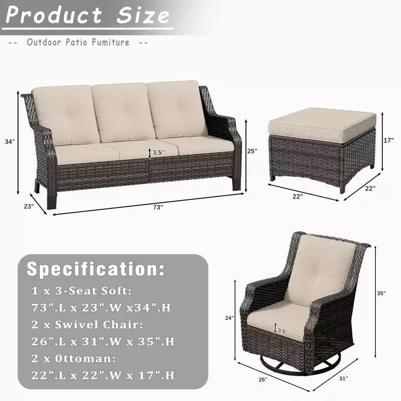 UPTIOT 5-Piece Outdoor Wicker Patio Furniture Set