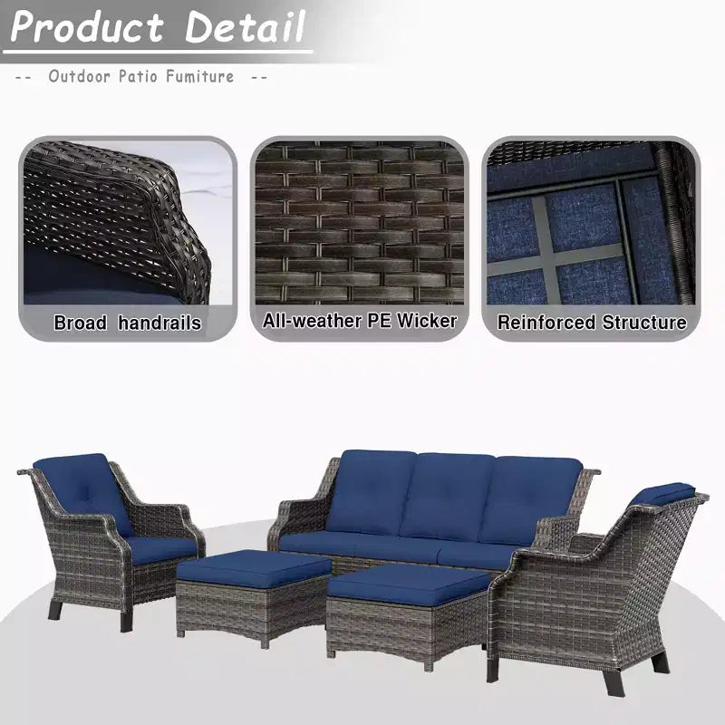 UPTIOT 5-Pieces Outdoor Patio Conversation Sectional Seating Set