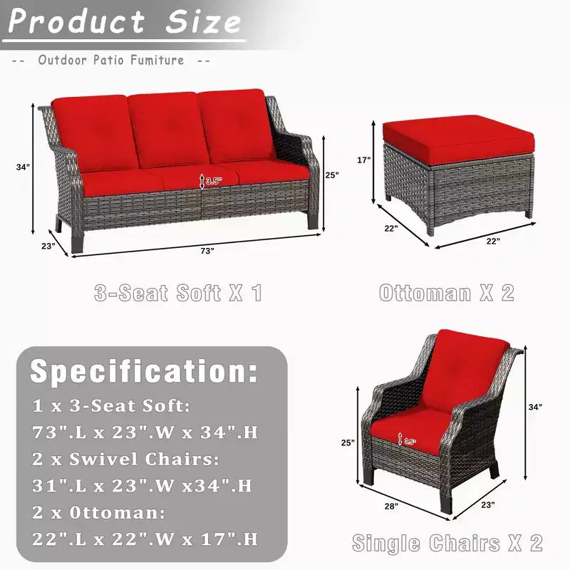 UPTIOT 5-Pieces Outdoor Patio Conversation Sectional Seating Set
