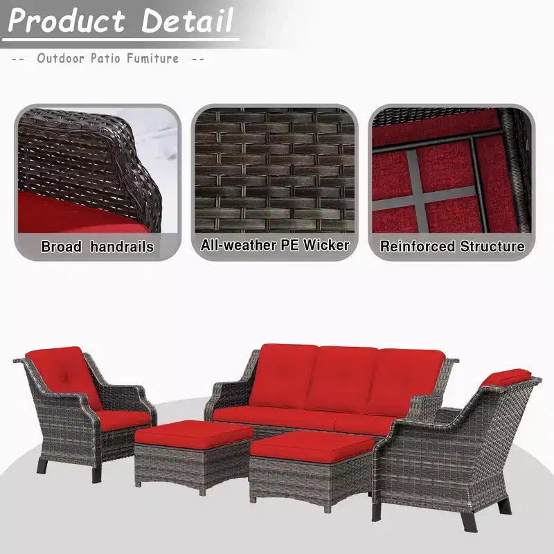 UPTIOT 5-Pieces Outdoor Patio Conversation Sectional Seating Set