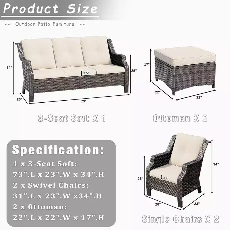 UPTIOT 5-Pieces Outdoor Patio Conversation Sectional Seating Set