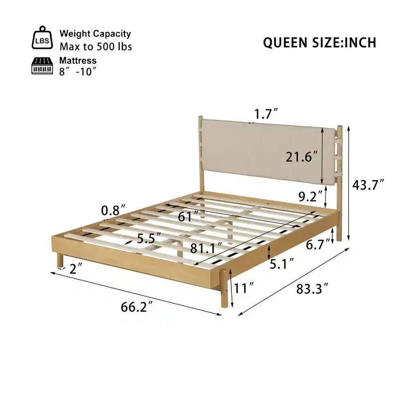 Queen/King Bed Frame Set with 2 Nightstands, Wood Platform Bed with Headboard & Matching Bedside Tables - ModernLuxe