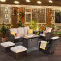 HOMLUX Outdoor Swivel Rocking Chairs with Fire Pit Table Set Patio Furniture Set