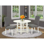 Urban Oasis 3-delige eetset – tafel van 20x42 en 2 Parsons-stoelen – linnenwitte poten – grijze stof