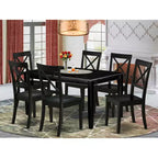 Mediterrane eetkamerset, 7-delig - tafel en 6 stoelen - 36x60 inch - zwarte afwerking - HomeStock