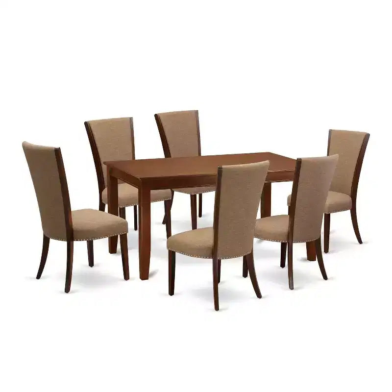 HomeStock 7-Piece Mahogany Finish Solid Wood Top Dining Table with 6 Chairs