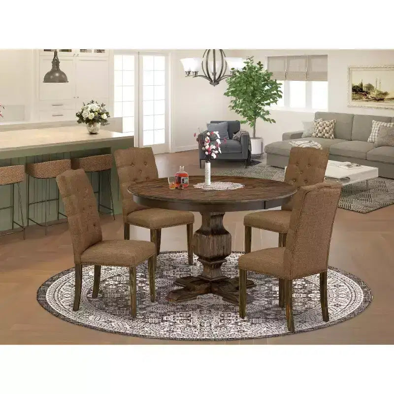 HomeStock 3-delige eettafelset met massief houten blad, verweerde jacobean-afwerking en 2 stoelen