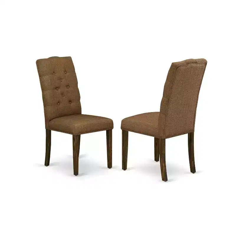 HomeStock 3-delige eettafelset met massief houten blad, verweerde jacobean-afwerking en 2 stoelen