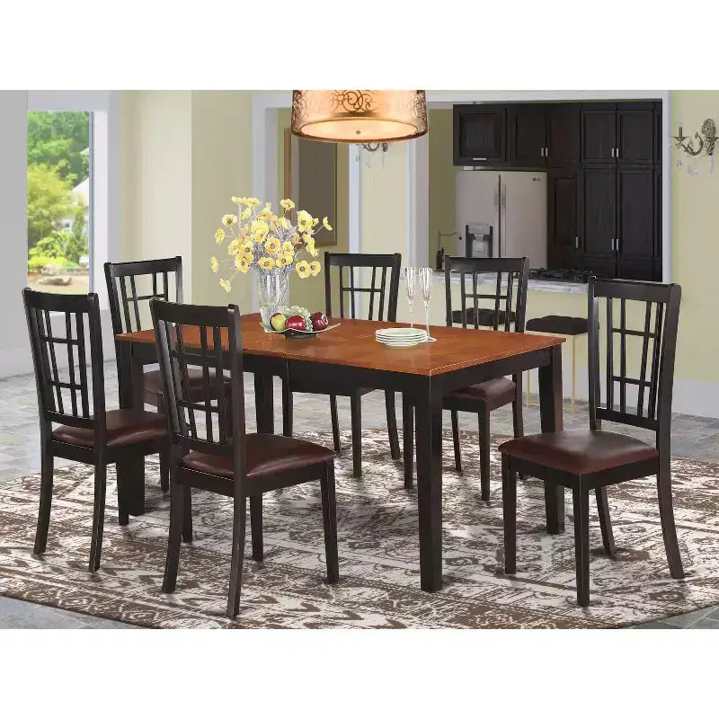 Gothic eetkamermeubelset, 7-delig - kersenkleurige tafel en 6 stoelen - massief houten eethoekset