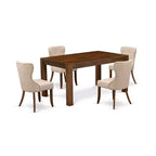 5-Piece Multi-Color Solid Wood Top - Rectangular Button Tufted Dining Room Set - Seats 4