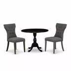 3-Piece Wire Brushed Black Solid Wood Top - Button Tufted Dining Room Set - Seats 4