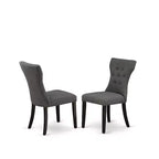 3-Piece Wire Brushed Black Solid Wood Top - Button Tufted Dining Room Set - Seats 4