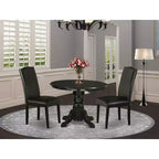 Eethoekset met 3 delen, ronde tafel en 2 Parsons-stoelen - zwart PU-leer - tafel van 42