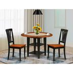 Vintage 3-delige eetkamerset – ronde tafel en 2 stoelen – afwerking in zwart kersenhout – keuken en eetkamer