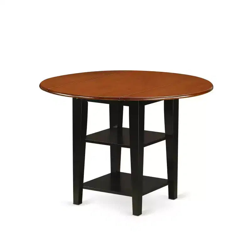 Vintage 3-delige eetkamerset – ronde tafel en 2 stoelen – afwerking in zwart kersenhout – keuken en eetkamer