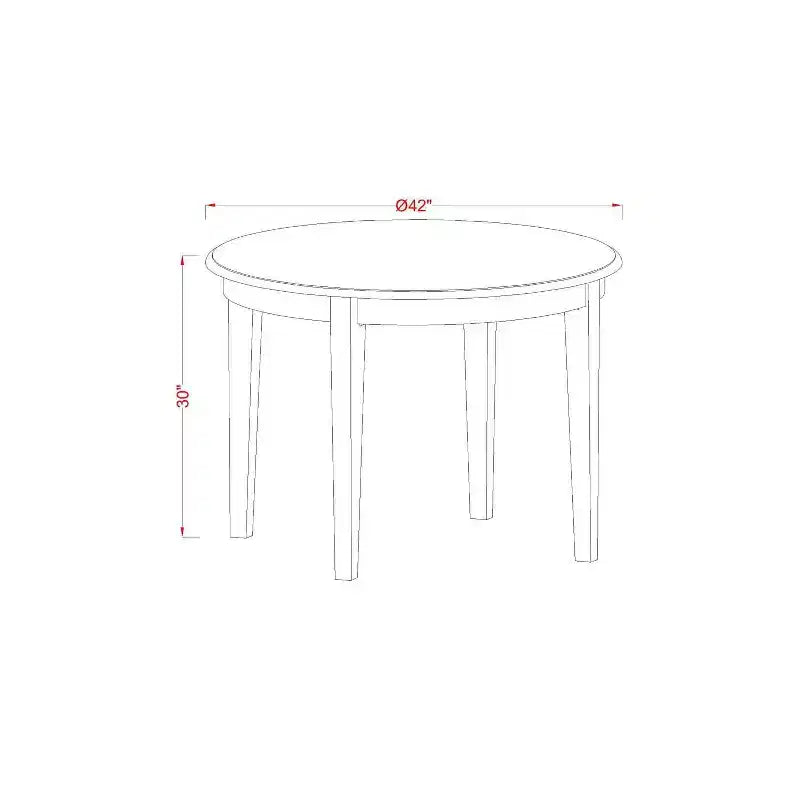 Driedelige eetset met ronde tafel met massief houten blad en linnenwitte afwerking