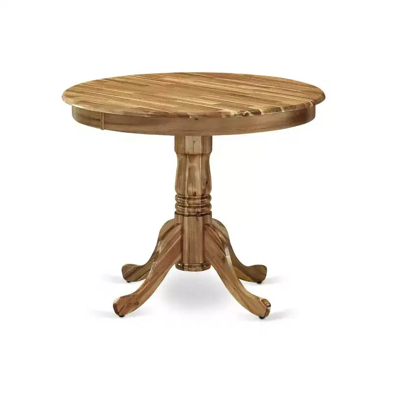 HomeStock ronde eettafel met 5 delen, blad van massief hout met natuurlijke eikenafwerking en 4 Parsons-stoelen