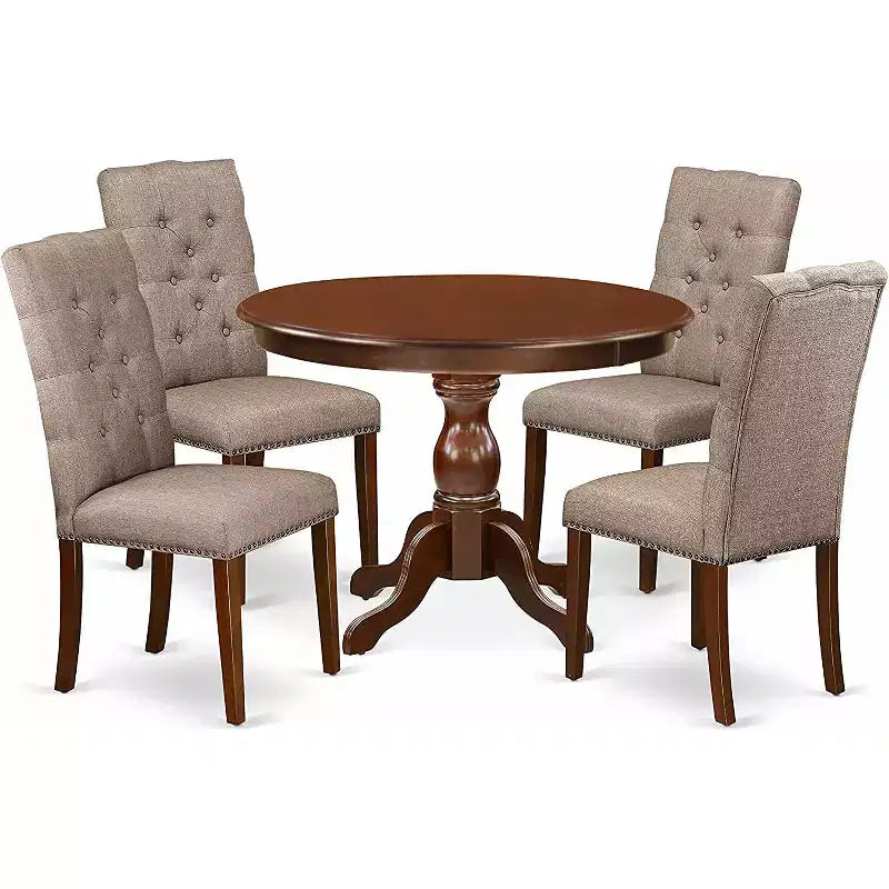 5-Piece Mahogany Finish Solid Wood Top Dining table with 4 Chairs with