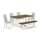 HomeStock 6-Piece Distressed Jacobean Finish Solid Wood Top dining Table with 1-Bench and 4-Chairs