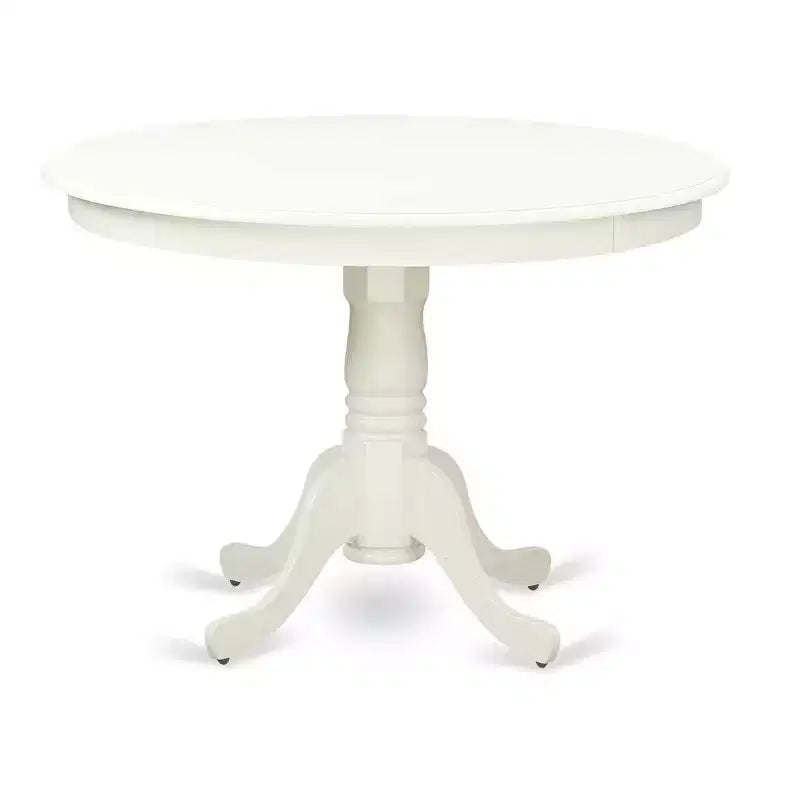 3-Piece Linen White Finish Solid Wood Top-Round Dining Room Set-Seats 4