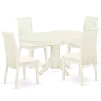 HomeStock 5-Piece Oval Linen White Finish Solid Wood Top Dining table with 4 Chairs with Butterfly Leaf