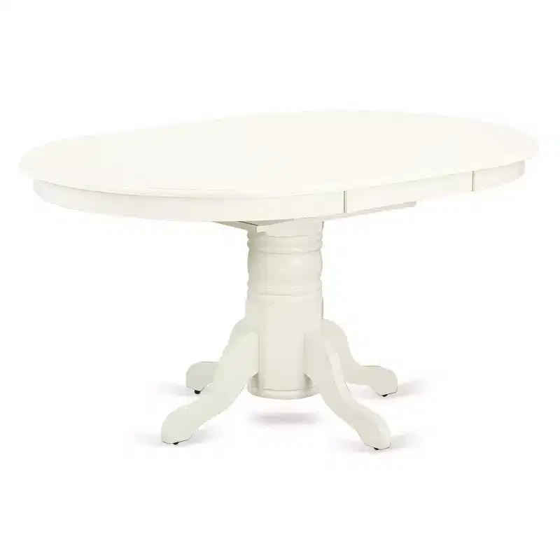 Ensemble de salle à manger HomeStock de 5 pièces, finition blanc lin, plateau en bois massif ovale avec 4 chaises et rallonge papillon