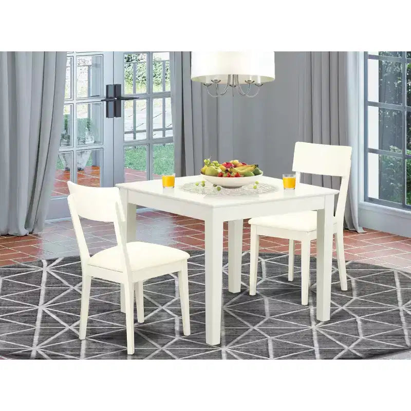 Eetkamerset, 3-delig – tafel en 2 eetkamerstoelen – linnenwitte afwerking