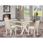 HomeStock 5-Piece Rectangle Natural Oak Finish Solid Wood Top Dining Table with 4 Upholstered-Chairs