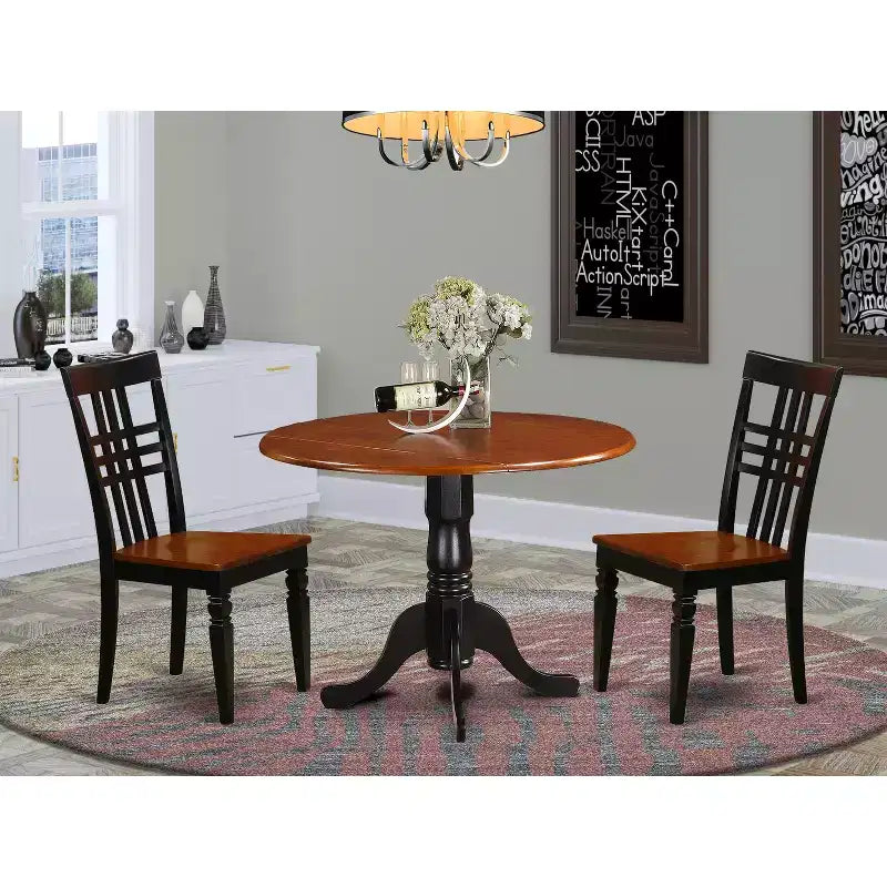 Ronde eetkamerset - 3-delige keukentafelset met stoelen, 42 inch, afwerking in zwart kersenhout