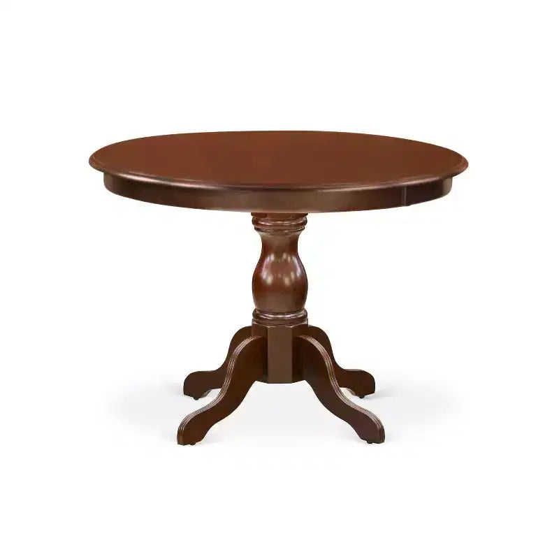 5-delige ronde eettafelset met mahoniekleurige afwerking, massief houten blad en 4 Parsonsstoelen