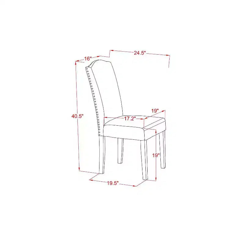 5-delige ronde eettafelset met mahoniekleurige afwerking, massief houten blad en 4 Parsonsstoelen