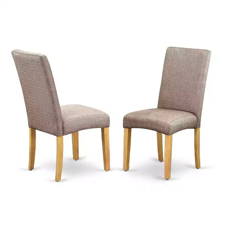Round Dining Table Set - 42 Inch Table with 2 Chairs - Linen Fabric Seats - Oak Finish Legs