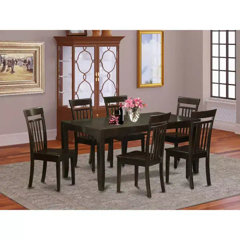 Vintage eetkamerset – 7-delige tafel- en stoelenset – rechthoekige tafel met vlinderblad – cappuccinoafwerking