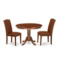 Dining Room Table Set 3pc 42 Inch Round Table w/ 2 Parsons Chairs - Brown Faux Leather