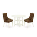 HomeStock 3-Piece Linen White Finish Round Solid Wood Top with Dropleaf Dining Table Set