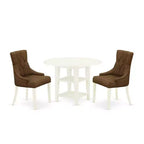 HomeStock 3-Piece Linen White Finish Round Solid Wood Top with Dropleaf Dining Table Set
