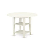 HomeStock 3-delige eettafelset met ronde massiefhouten tafel met linnenwitte afwerking en uitklapbare bladen