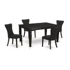 HomeStock 5-Piece Rectangle Black Finish Solid Wood Top Dining Table with 4 Parson Chair with Butterfly Leaf