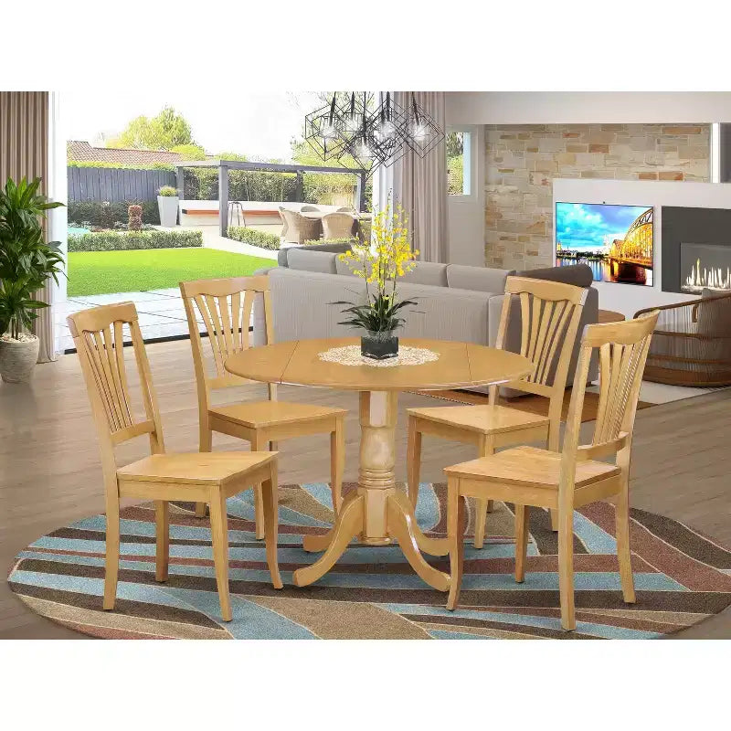 Ensemble de salle à manger rond - table et chaises 5 pièces - table de cuisine de 42 po avec rallonge rabattable - finition chêne