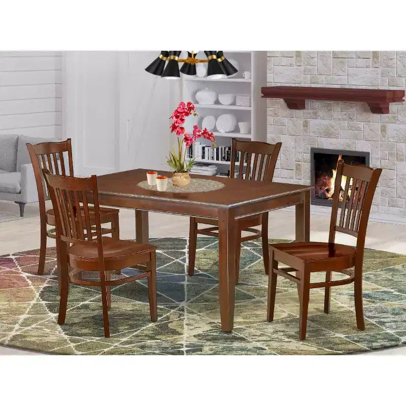 Modern Dining Set 5 Piece - Rectangle Table & 4 Chairs - Mahogany Finish - Art Nouveau Design