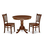 3 Piece Dinette Set - Round Table & 2 Chairs for Small Kitchens - 36 Inch Mahogany Finish