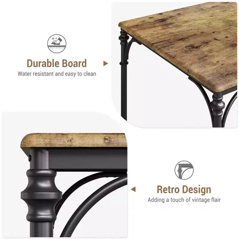 Dining Table Set for 4, Metal and Wood Indoor Modern Rectangular Dining Table Furniture Set, for Kitchen, Dining Room, Dinette, Breakfast Nook
