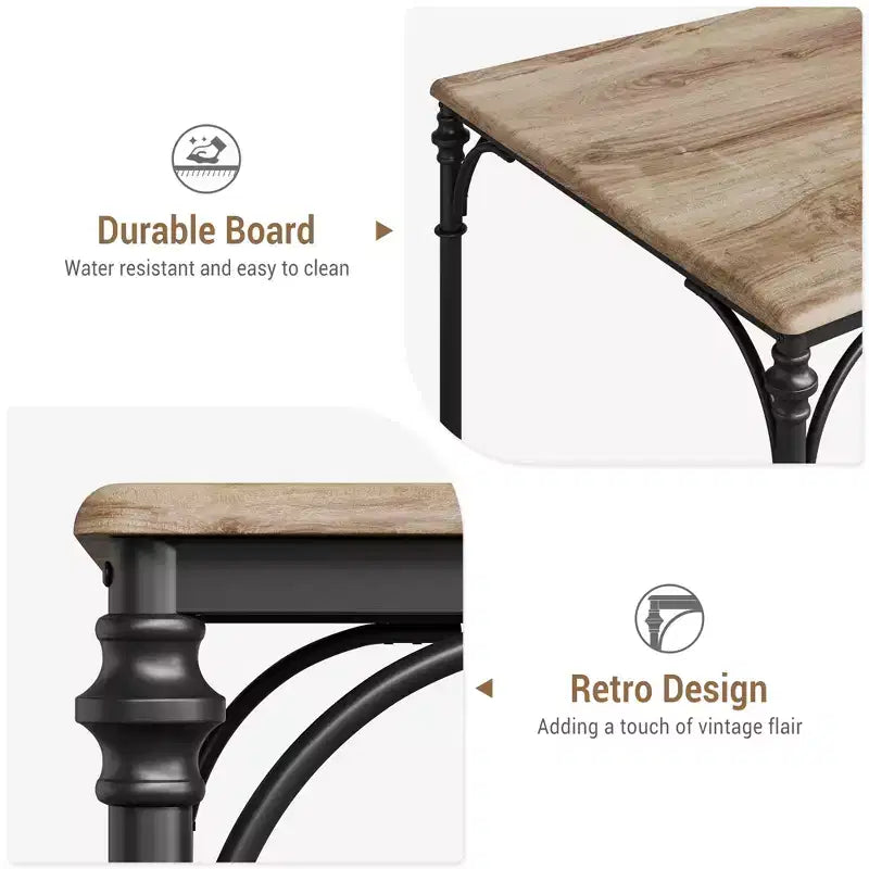 Dining Table Set for 4, Metal and Wood Indoor Modern Rectangular Dining Table Furniture Set, for Kitchen, Dining Room, Dinette, Breakfast Nook