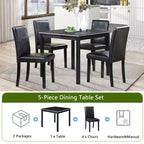 CLIHOME vijfdelige houten eettafelset, keukentafelset met kristaldecoratie, vierkante tafel en 4 gestoffeerde stoelen