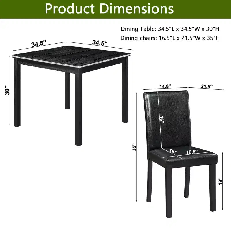 CLIHOME vijfdelige houten eettafelset, keukentafelset met kristaldecoratie, vierkante tafel en 4 gestoffeerde stoelen